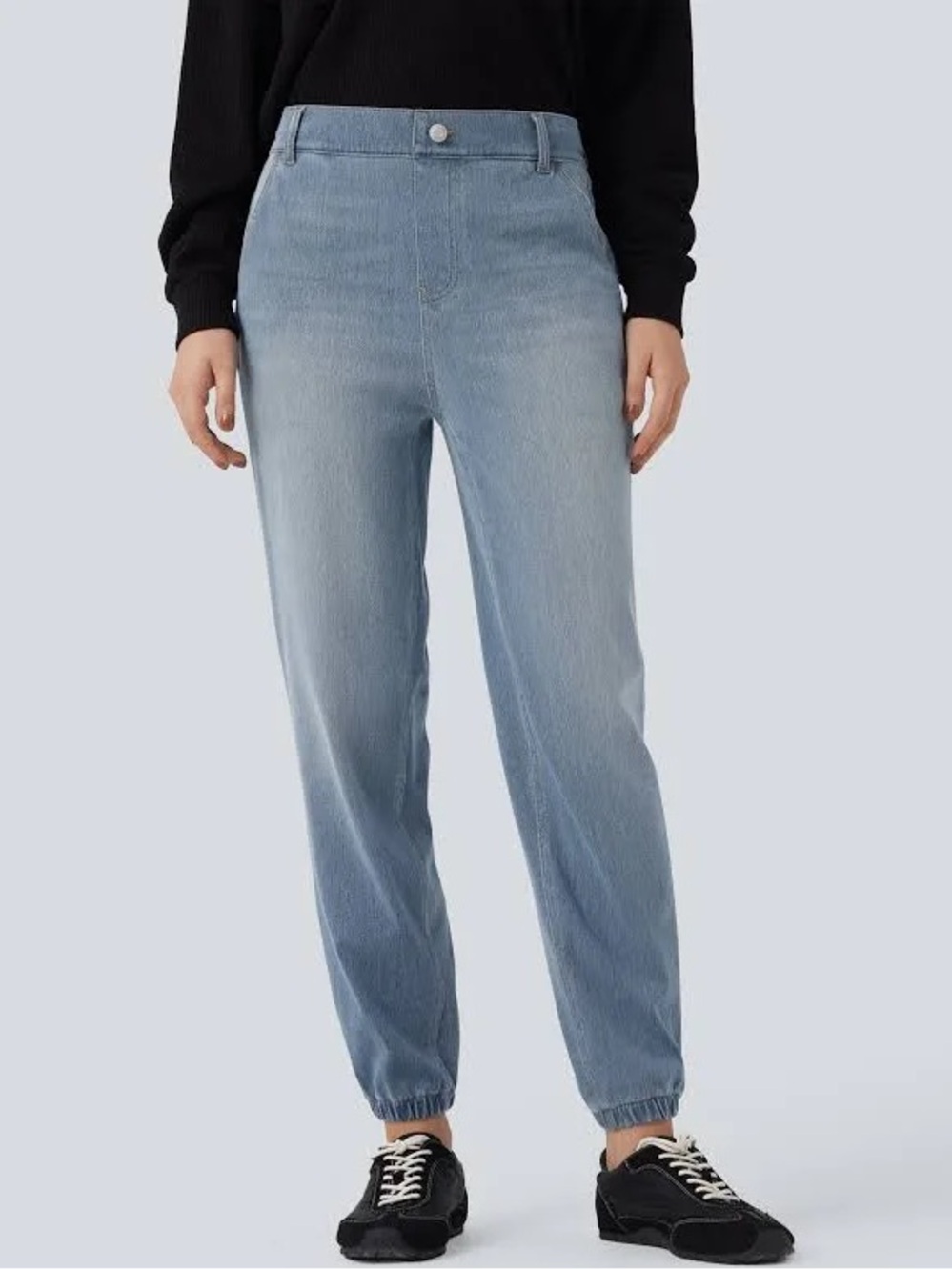 Halara Flex Mid Rise Tapered Denim Joggers Light Blue Size XS NWT